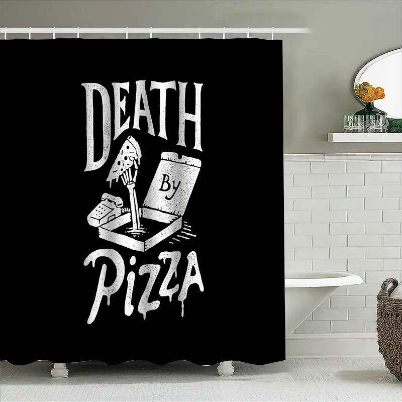 Spooky Pizza Horror Shower Curtain Gothic Creepy Food Art Bathroom Decor Halloween Gift Unique Design Home Textile
