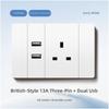 Type 118 3-Pin Plug British Standard PC USB Wall Socket with Touch Panel Durable Power Switch Socket
