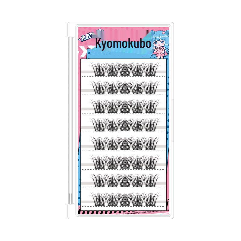 Qiaomufang No-Glue 5D Self-Adhesive False Eyelashes - Natural, Quick-Stick, Segmented Clusters