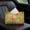 Portable Tissue Organizer Leather Box Cover with Oil Painting Pattern, Foldable Desktop Organizer, Napkin Holder Decorative Desk Case, Facial