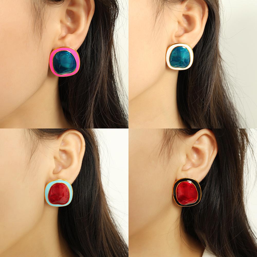 Cross-Border Hot Sale Design Earrings Irregular Geometric Ear Studs Metal Contrast Color Chic All-Match Jewelry