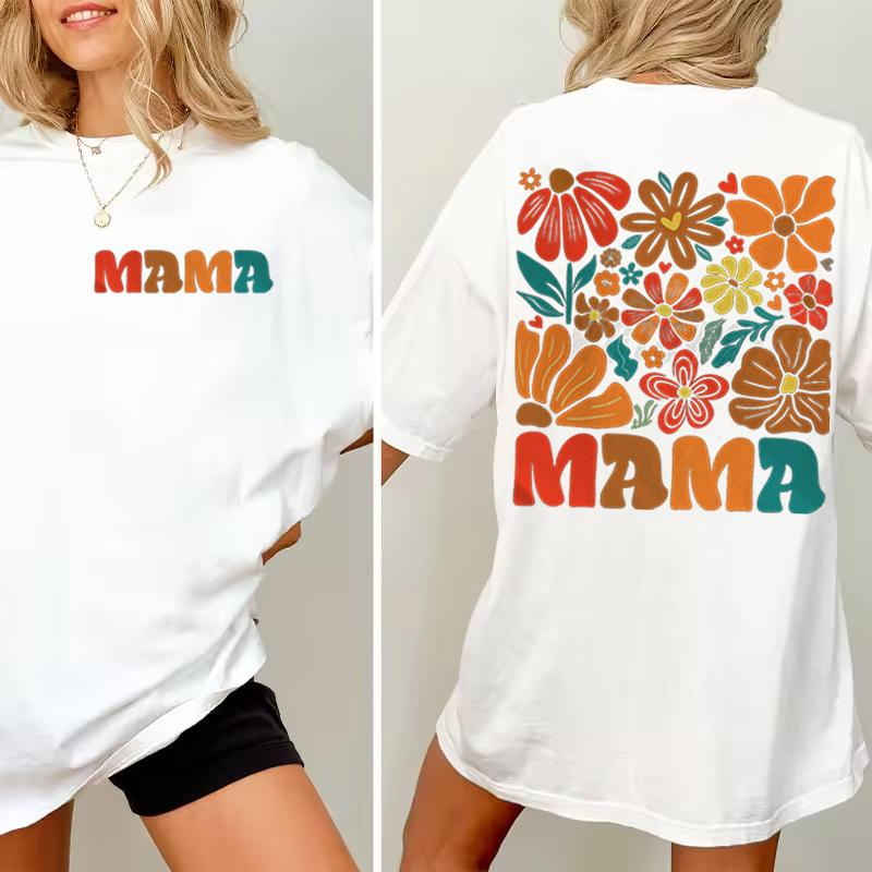 Hot Sale Women Clothing Mama Flower Boho Vintage T-Shirts Mother's Day Gift Funny Tee Tops Boho Floral Mama Short Sleeve T-shirt