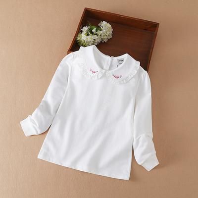 Girls' Embroidered Doll Collar Thin Basic T-Shirt For Spring And Autumn Kids Polo Cotton Clothing