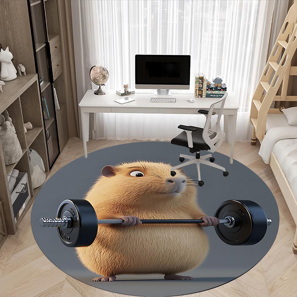 1pc Capybara Workout Gear Carpet for Office Non Slip, Round Carpet, Soft & Comfortable, Carpet for Office, Lightweight Round Floor Mat