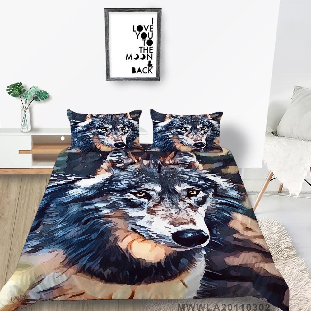2023 New Style Comforter Cover Set 3D Wolf Printing Duvet Cover Animals Polyester Home Textiles Boys Girls Single Size Pillowcase