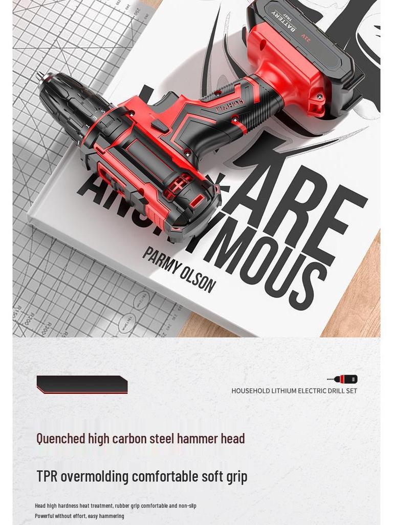 Cordless Lithium Battery Drill Hand Tool Set for Electricians & Carpenters - Multifunctional Repair Kit with Tool Box