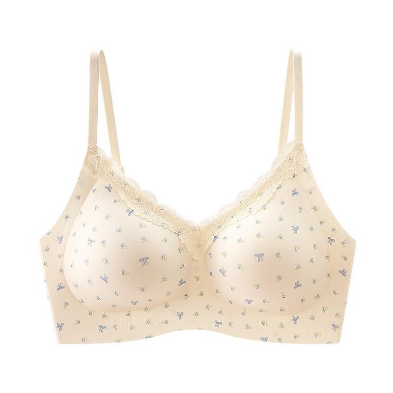 Women Seamless Wirefree Floral Print Comfortable Anti Sagging Push Up Bra