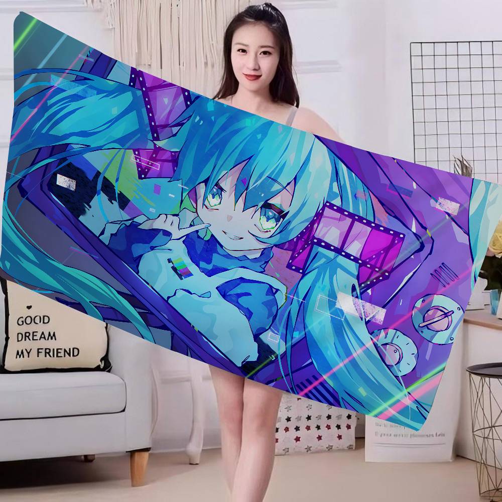Virtual Singer M-Miku Cute Big Microfiber Beach Towels Quick Dry Towel Sand Beach Towels Pool Towel for Travel Swim Pool Yoga