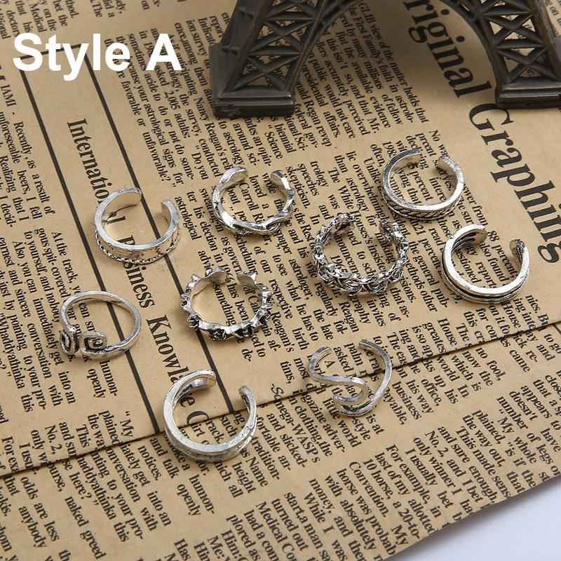 9Pcs Foot Ring Open Adjustable Toe Rings Wave Pattern Alloy Ring Adjustable Rings Set for Women Beach Foot Jewelry 9-piece Set
