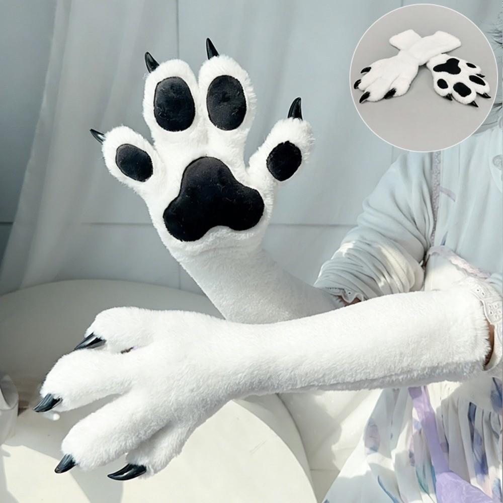 New Faux Fur Animal Fursuit Paw Gloves with Nails Plush Pads Animal Claw Mittens Thicken Cartoon Cosplay Paw Glove Props