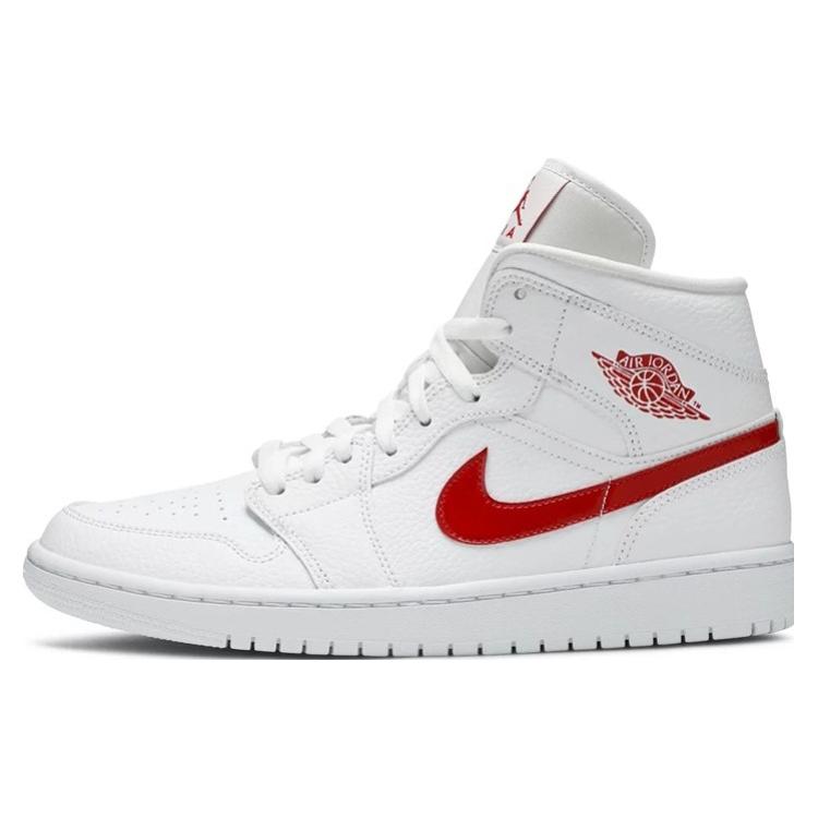 New JORDAN 1 Mid White University Red Women's BQ6472-106