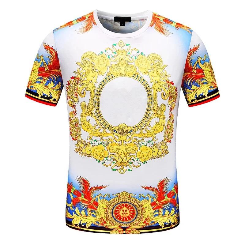 New Fashion Summer Baroque T-shirt Print 3D Floral T Shirt for Men and Women Vintage Luxury Brand Royal Golden Flower Camisetas