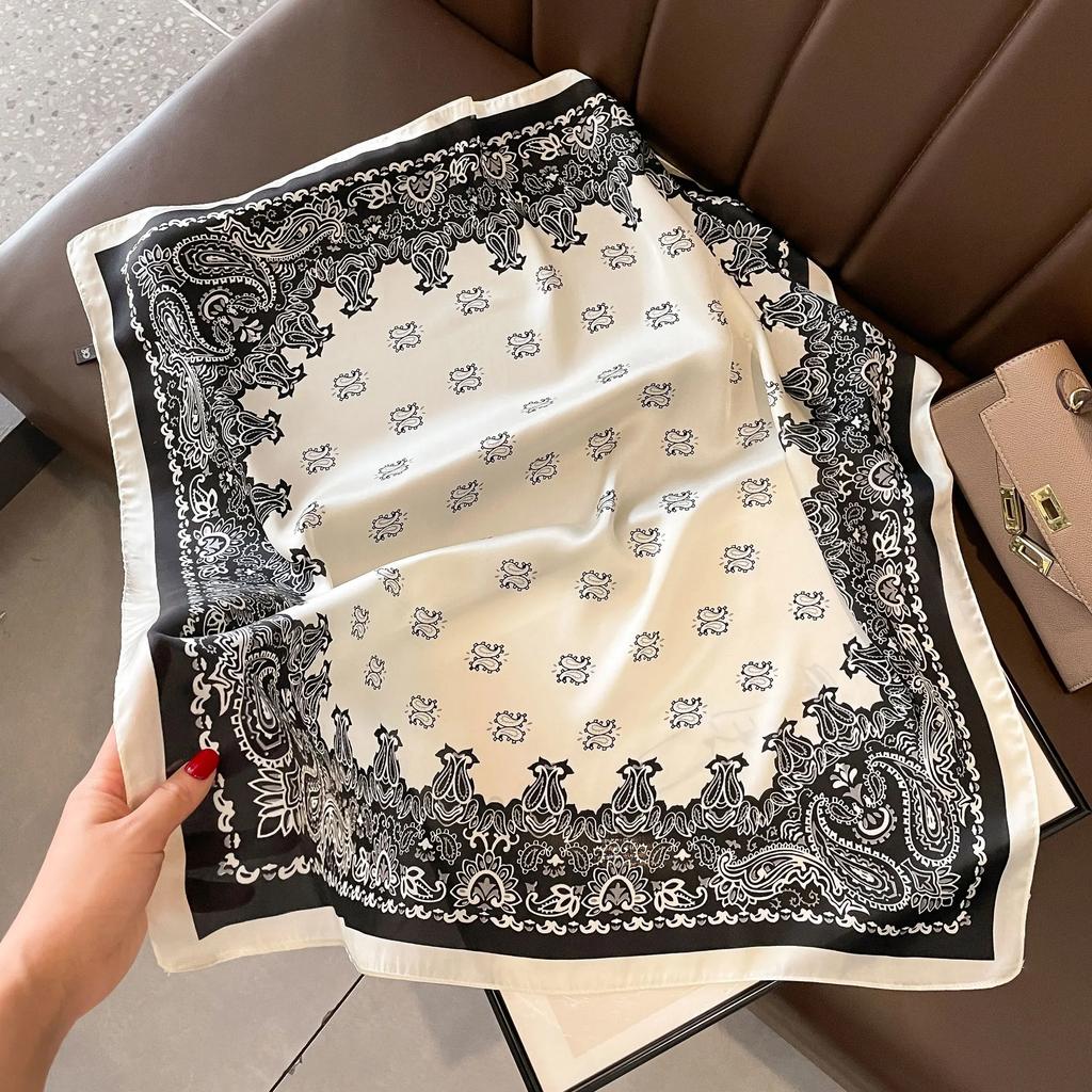 Fashion 70*70 Cm New Designer Women Scarf Houndstooth Silk Print Wrap Temperament French Luxury Ladies Handkerchief Headband