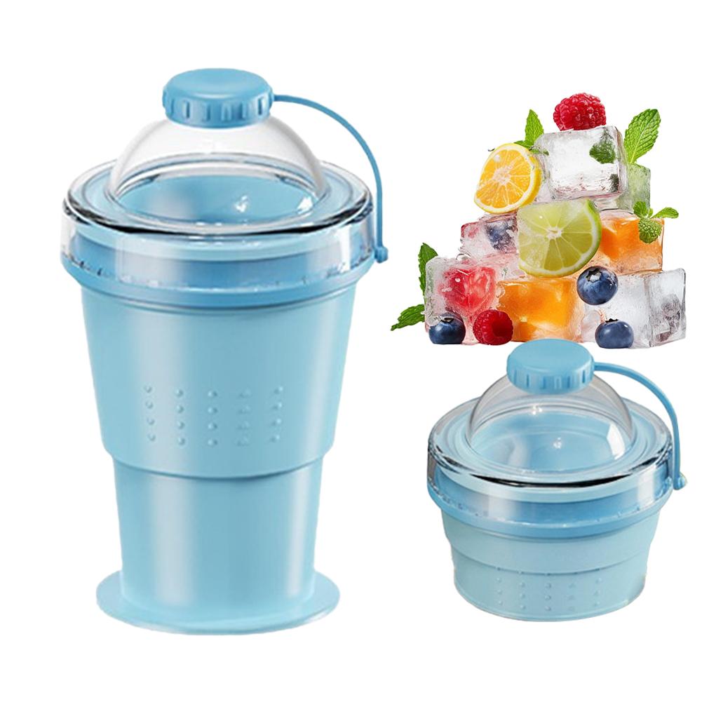 2-in-1 Collapsible Silicone Ice Ball Cup Reusable Portable Ice Sphere Mold with Straw Lid for Coffee Juice Drinks