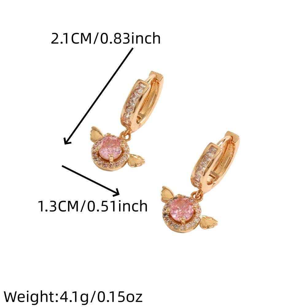 1 Pair Cute Geometric Round Wings Zirconia Dangle Earrings for Women Golden Earring Jewelry Wedding Party Accessories