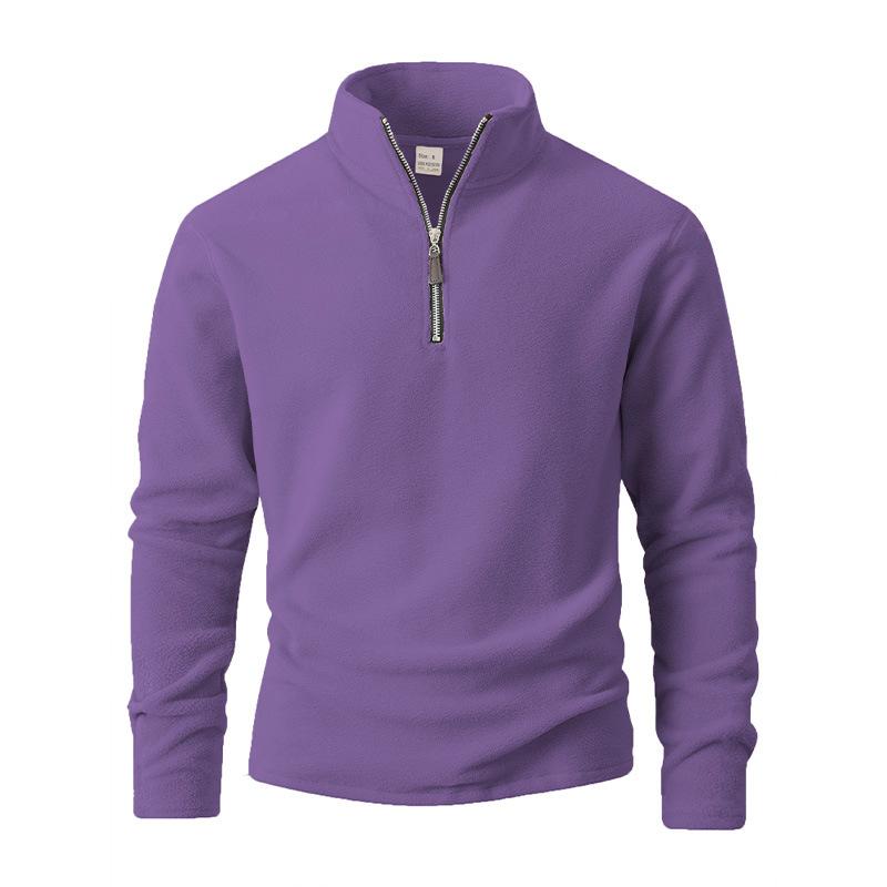 Nuova Felpa da Uomo in Pile Polare con Collo Alto Mezza Zip Monocolore Manica Lunga Top Giacca