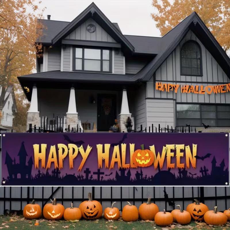 New Halloween Banner Backdrop: Courtyard Party Decoration & Pull Flag Arrangement