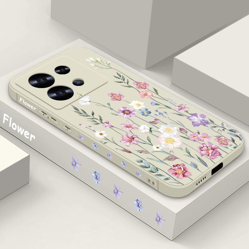 Luxury Purple Flower Case For Xiaomi 13T 11T Pro Poco F6 X6 Pro Funda Redmi Note 14 Pro 5G 13 12 11 Silicone Lanyard Cover