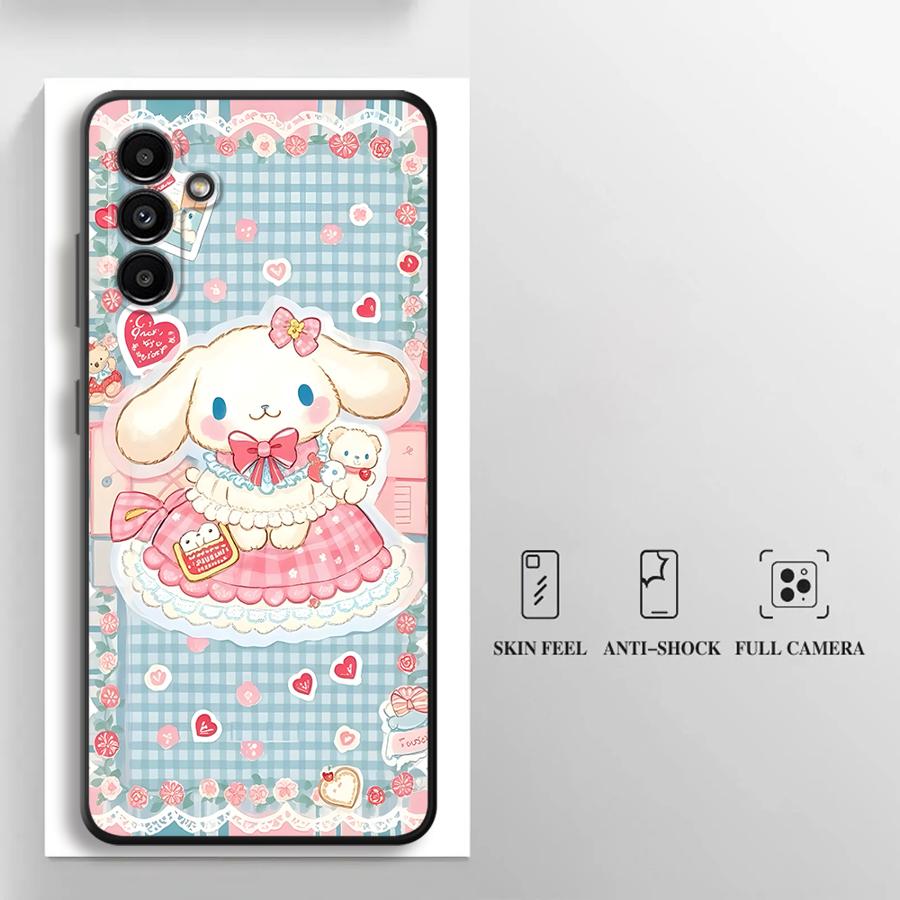 Sanrio Hello Kitty And Cinnamon Roll Case for Samsung Galaxy A05 A04 A30 A15 A03 A50 A40 A16 A70 A06 A10 A12 A20 A13 Black Soft