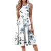 Women's Casual Fashion Floral Print Round Neck Sleeveless Midi Dress