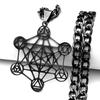 Yoga 7 Chakra Stainless Steel Pendant Necklace Gun Black Color Sacred Geometry Angel Seal Metatron Cube Symbol Chain Jewelry