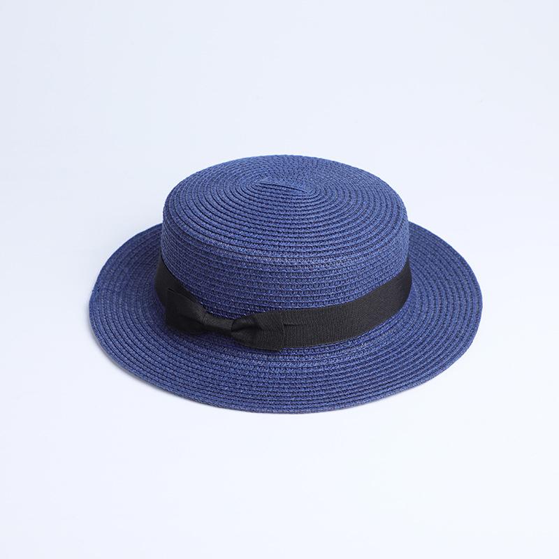 Parent-child sale sun flat straw hat boater hat girls bow summer Hats For Women kid and Beach flat panama straw hat
