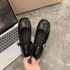 French with skirt silver round head Mary Jane shoes women's spring 2025 new evening flat one-word strap single shoes