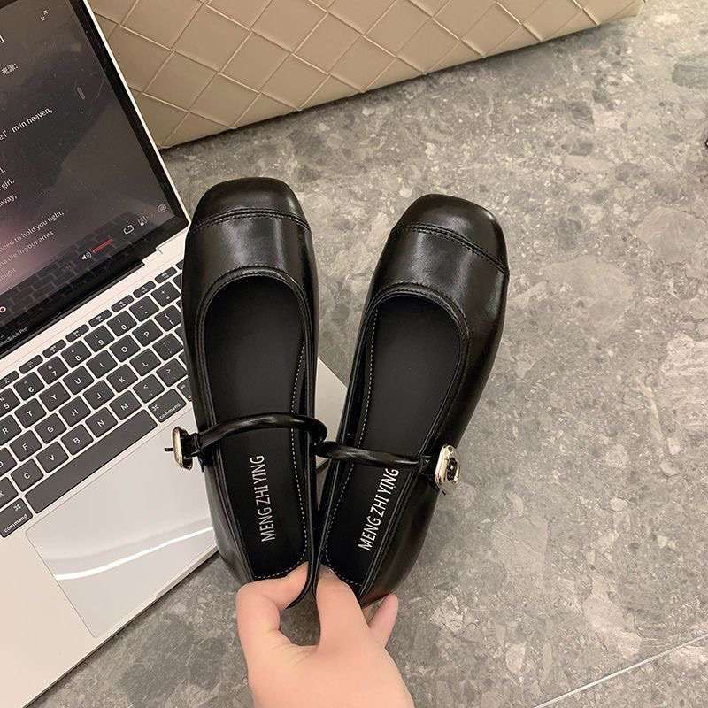 French with skirt silver round head Mary Jane shoes women's spring 2025 new evening flat one-word strap single shoes