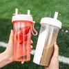 Creative Double Straw Couple Water Mug Double Drinking Cup Dual Purpose Kettle Student Lovers Bottle for Outdoor Sports