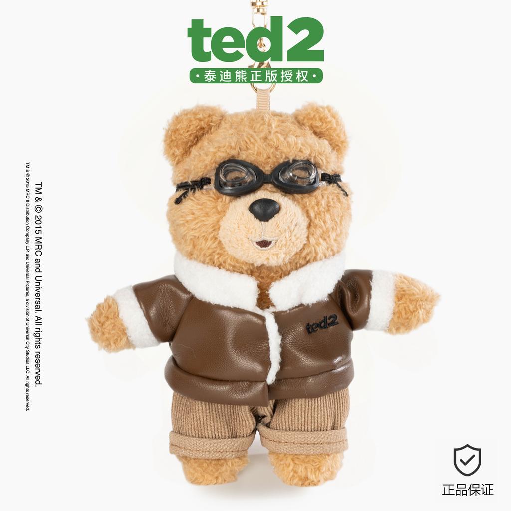 14cm Genuine TED2 Pilot Bear Plush Pendant Cute Cartoon Keychain Bag Charm Backpack Ornament Stuffed Doll Birthday Gift for Girl