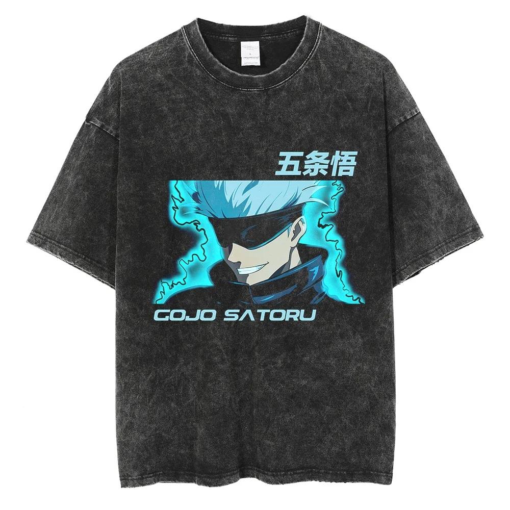 Japanese Anime Jujutsu Kaisen Men Women Oversized Washed T Shirt Streetwear Print Tshirt Casual Cotton Tee Loose Retro T-Shirt