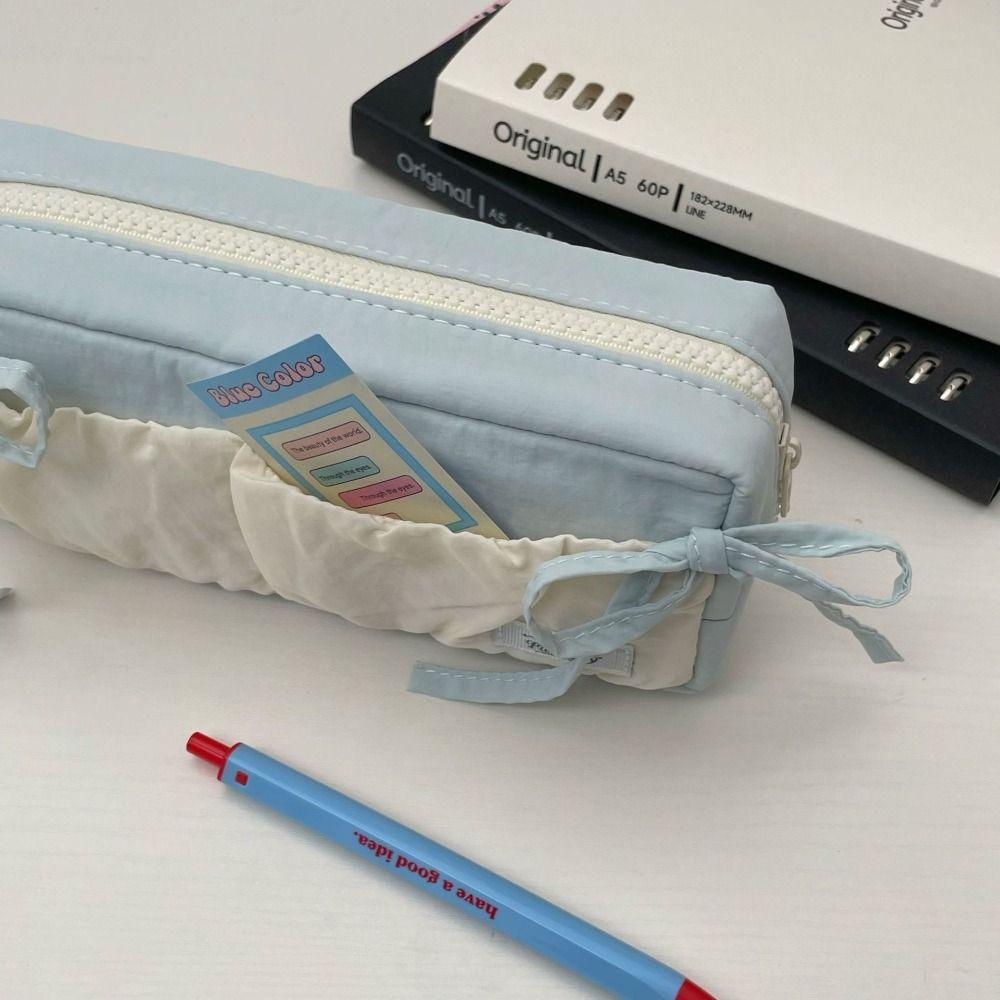 Soft Fabric Pencil Case Bowknot Stationery Bag Portable Pen Box  Students