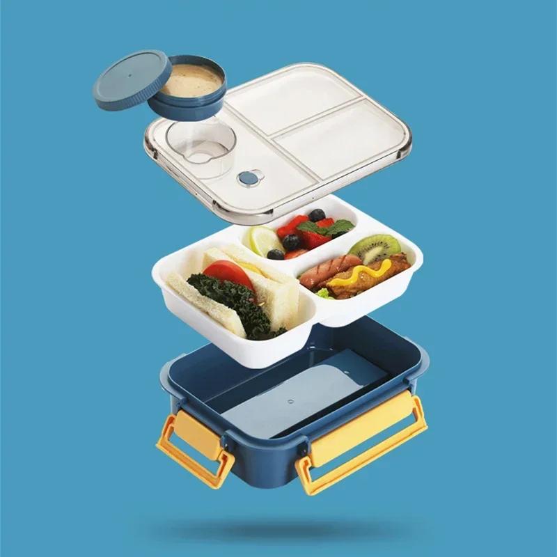 850ml Lunch Box Plastic Portable Microwavable Bento Box with Sauce Box Office School Travel Leakproof Food Storage Container