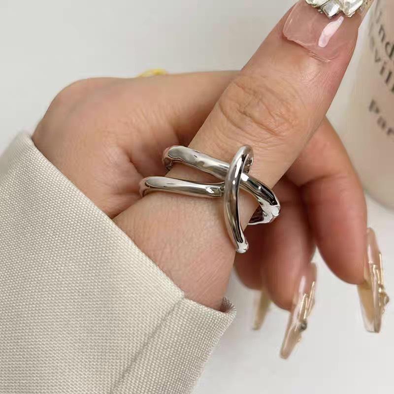 Women s Geometric Intersecting Ring: Irregular, Versatile, Stackable Fashion. Adjustable Open Size