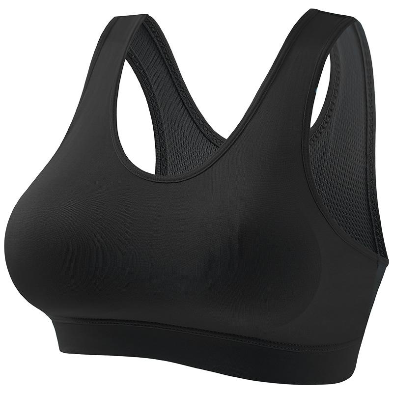 Schwarzer High Impact Racerback Sport-BH mit atmungsaktivem Mesh-Futter für Laufen, Fitnessstudio und Training