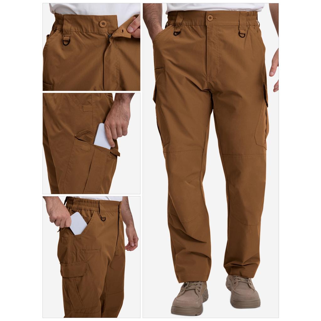 Men's Outdoor Cargo Pants - Multi-Pocket Lightweight  Straight-Leg Waterproof Breathable Hiking Camping Fishing Work Pants