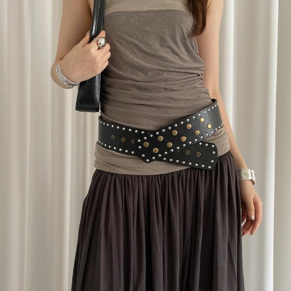 Snap Button Wide Women's Belt Gothic Dress Jeans Belt Vintage Rivet Waist Belt Spicy Girls
