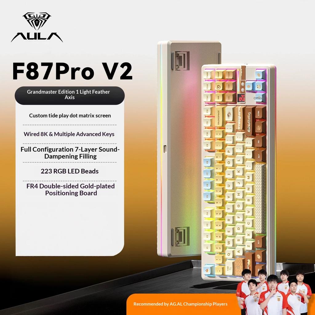 Aula F87 Pro V2 Custom Mechanical Keyboard Wireless Triple Mode Bluetooth Silent Rgb Backlit Gaming For Pc Computer Esports