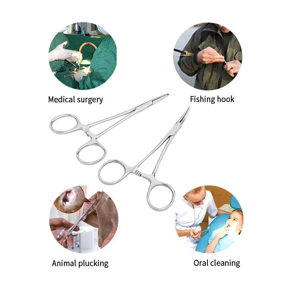 1pc Stainless Steel Hemostatic Forceps Surgical Forceps Tool Hemostat Locking Clamps Forceps Fishing Pliers Curved/Straight Tip 3