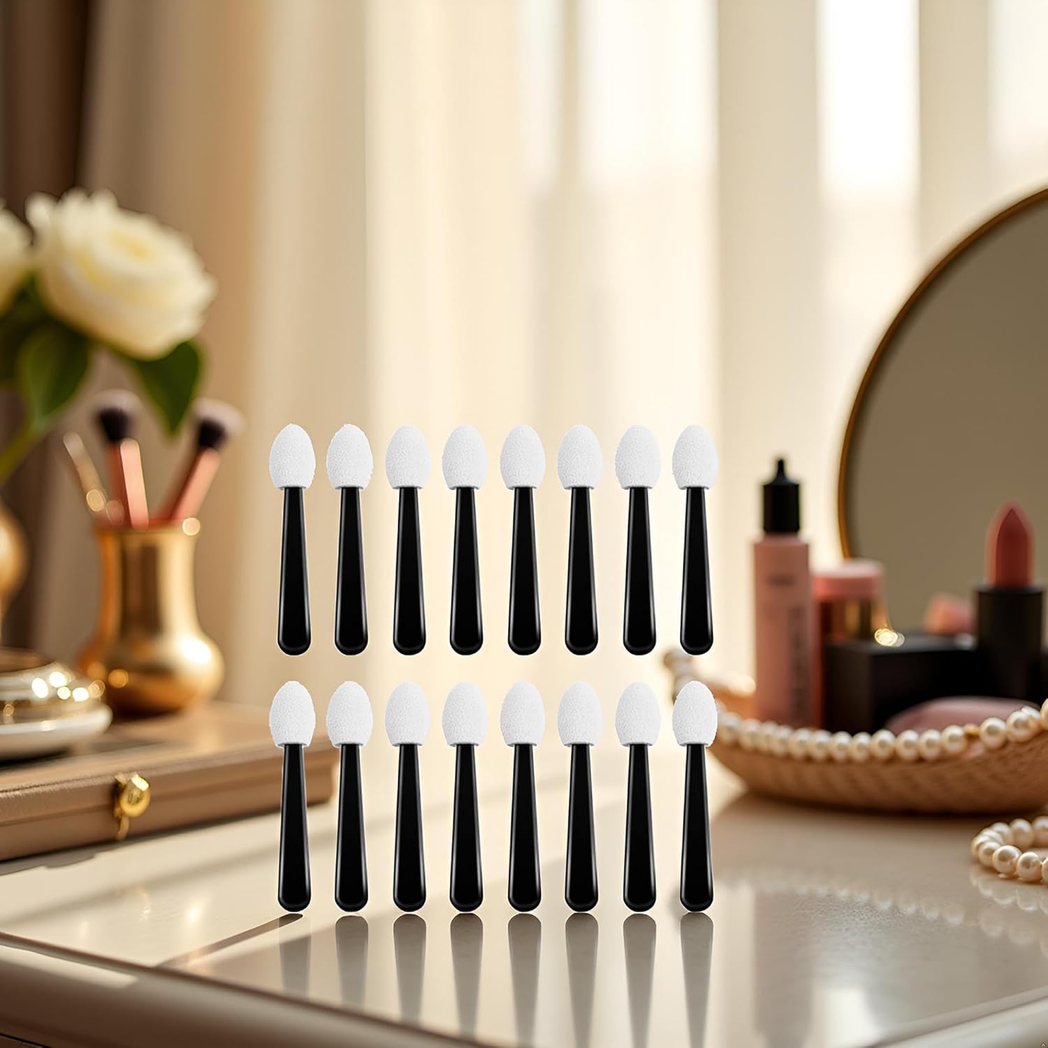 100Pcs Black White Small Eyeshadow Applicators Eye Shadow Sponge Applicator Sticks Eye Makeup Applicators Sponge Tip Make up Applicators Eyeshadow