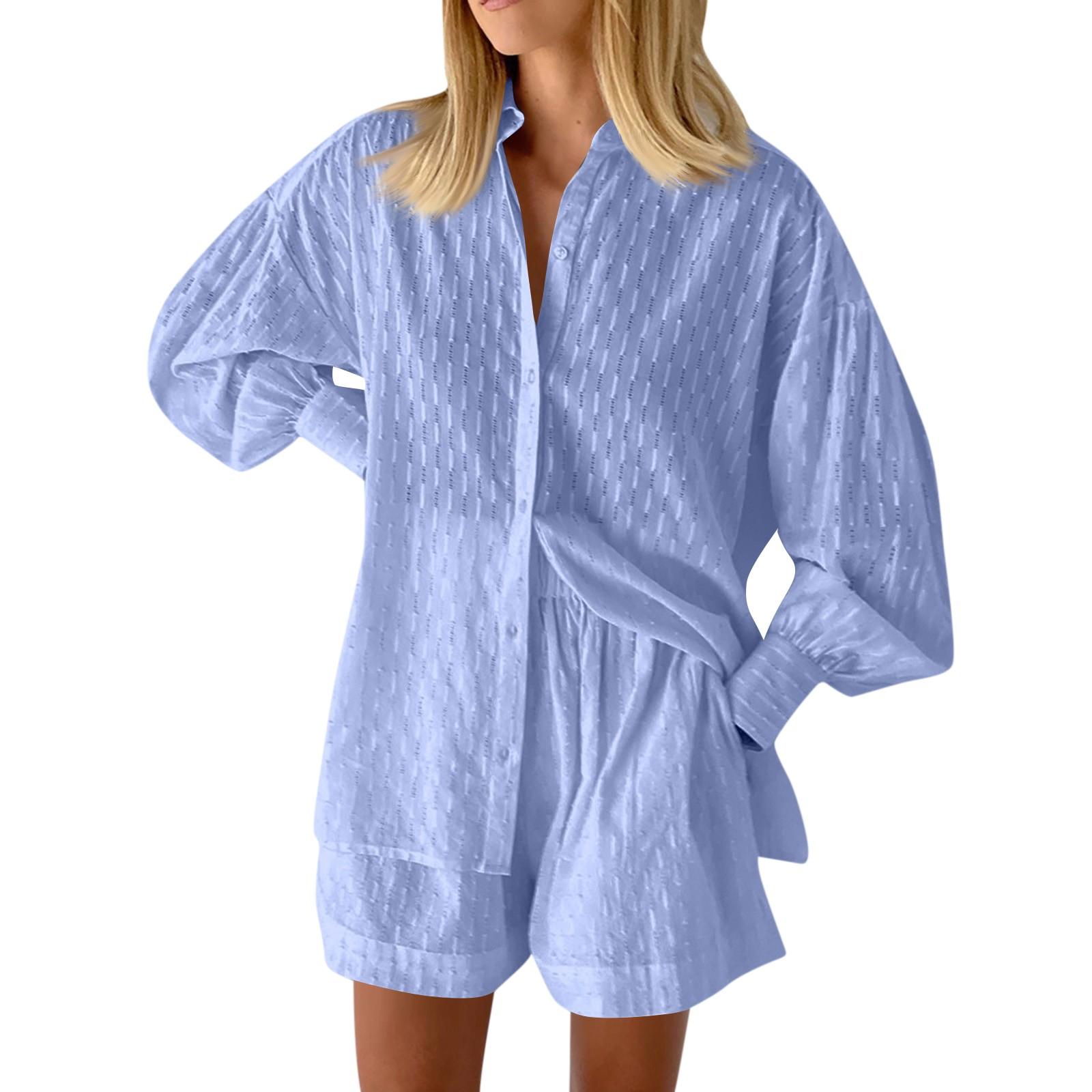 

Повседневные модные однотонные женские рубашки с пышными рукавами, элегантные топы, шорты, повседневный костюм L