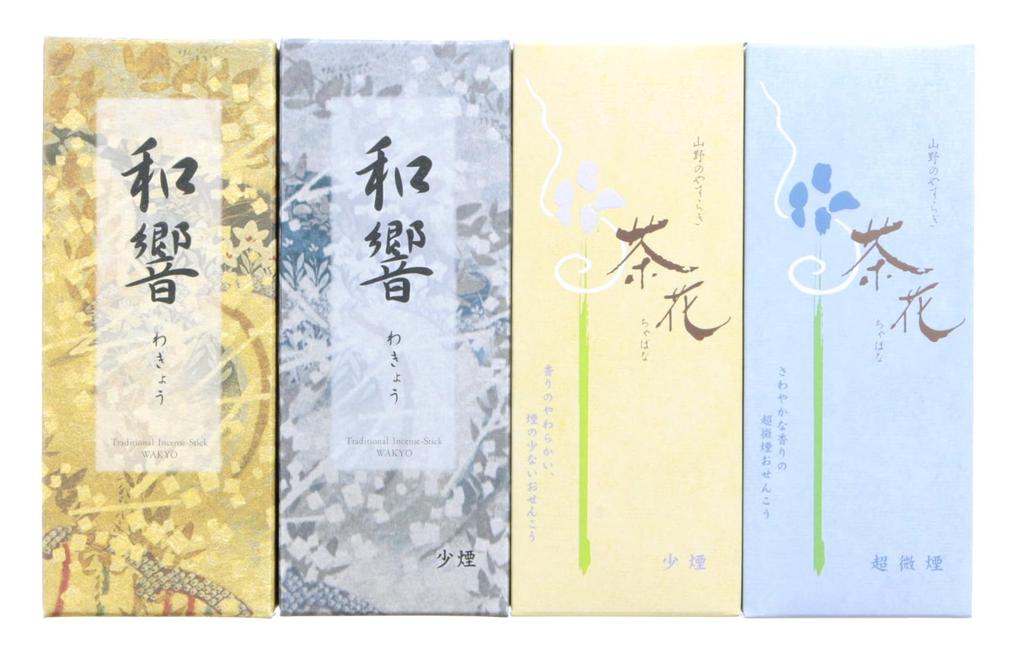 Shorindo Scent Wakyo and 4 Assorted Incense, Comparison, Chabana, Flavors, Approx. 13.5cm