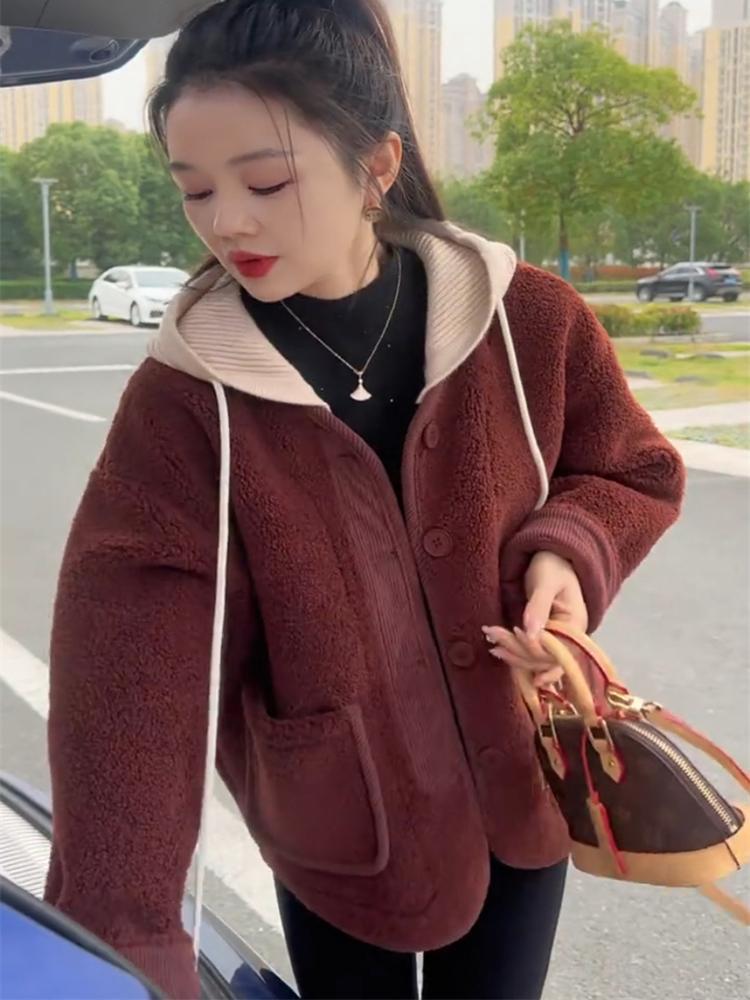Women's Hooded Lamb Wool Coat 2024 - Casual Loose Fleece for Autumn and Winter