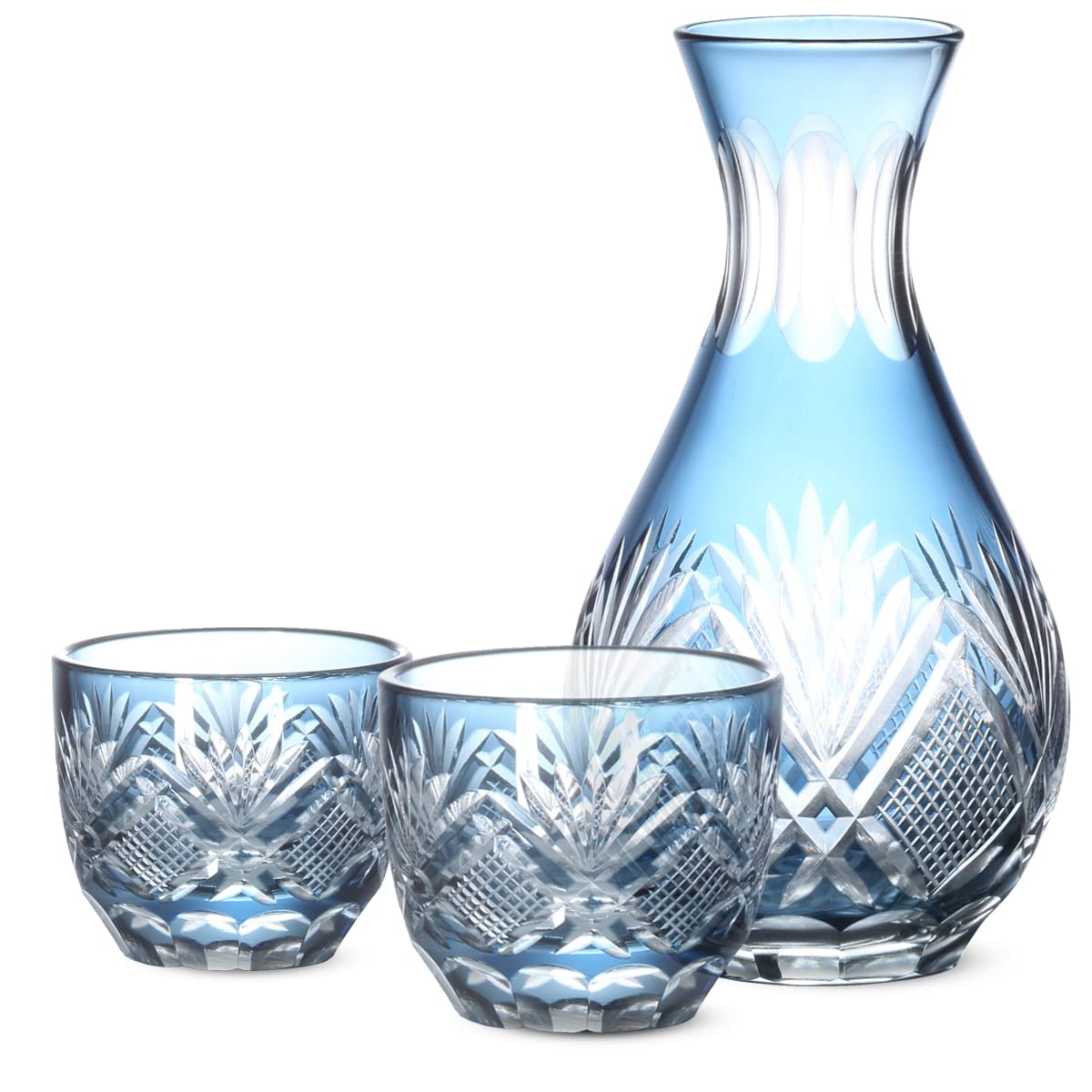 

Nostalgia Kiriko Glass Cups for Sake of 2 Sake 1 Hana to Ya and Ink Current Model J-kitchens (Set Cups, Tokkuri) - (Flower Arrow) - Blue,