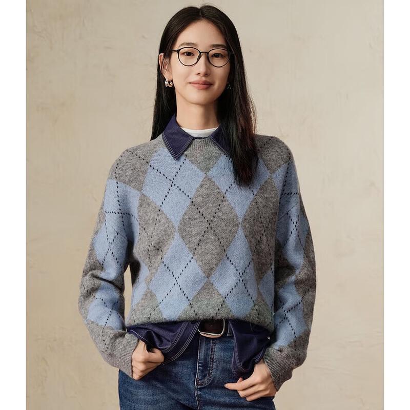 

JUZI ANAKO Women s Retro College Argyle Alpaca Wool Loose Knit Sweater M