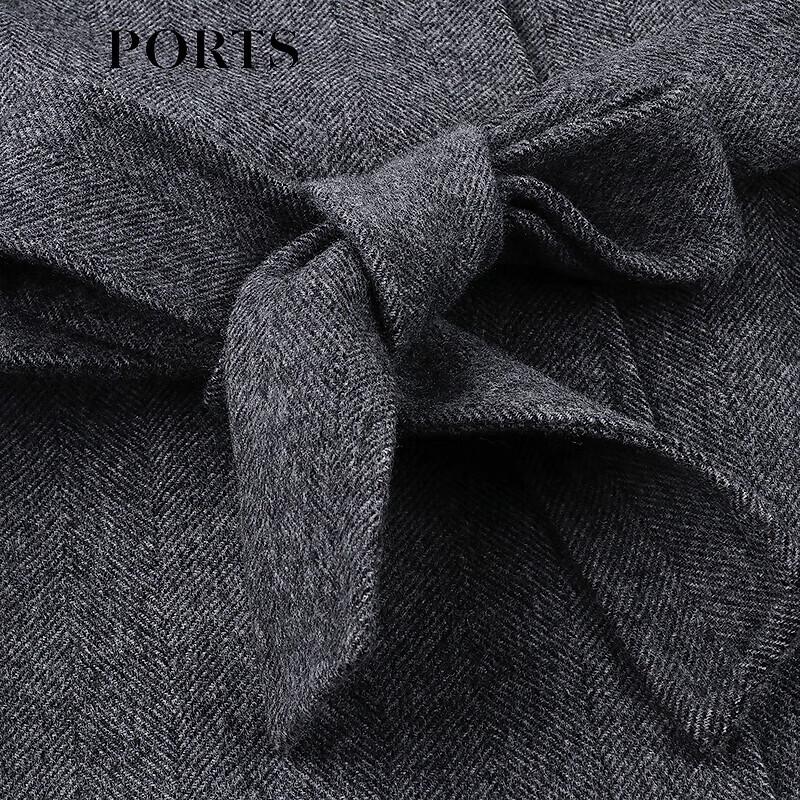 Ports Women's Grey Striped Belted Wool Long Coat