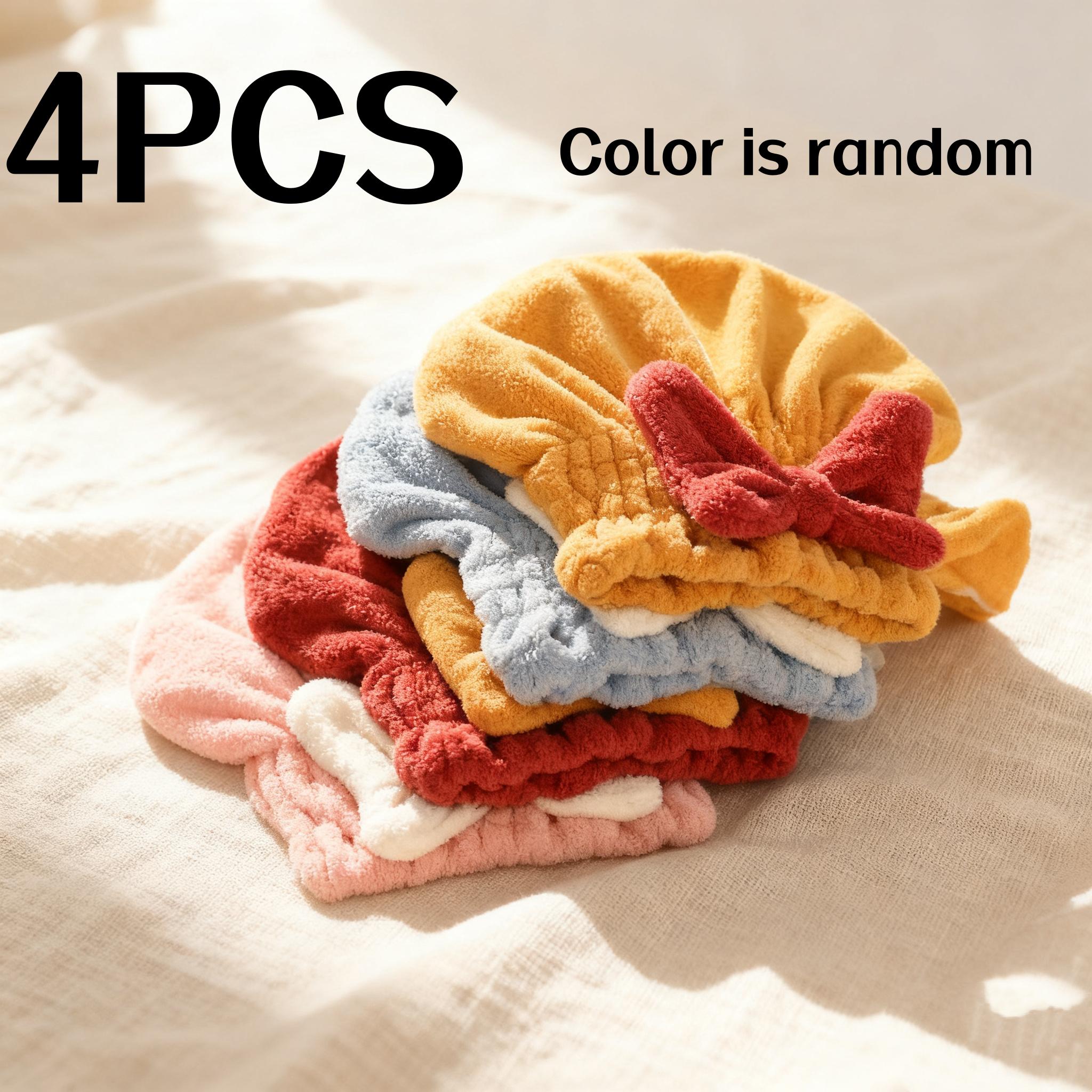 

4 шт. Случайный цвет Домашняя коралловая флисовая шапочка для сушки волос с бантом Шапочка для ванны Абсорбирующая Быстросохнущая Женская модная обертка для душа для головы Сушка волос