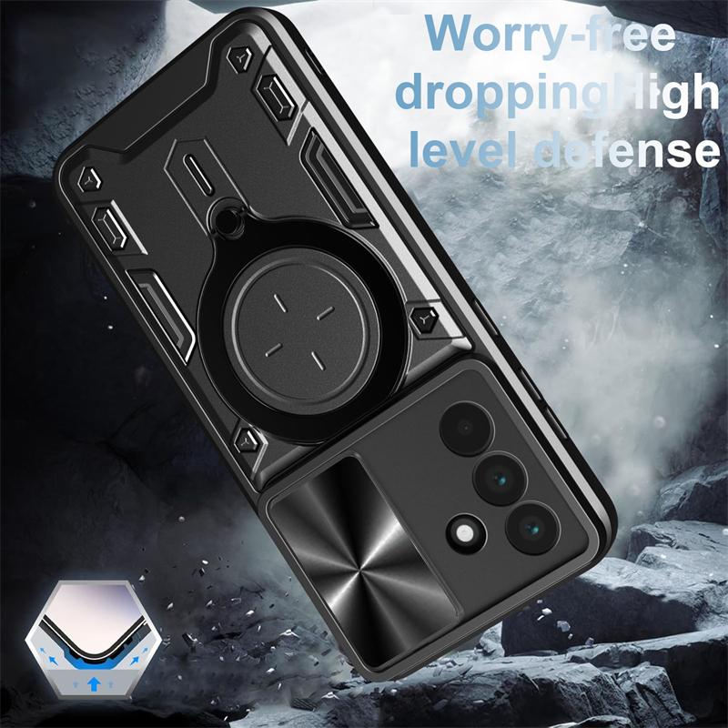 Etui na Samsung Galaxy A06 A16 A26 A36 A56 Pancerne Etui na Telefon z Przesuwną Osłoną Aparatu Dla Samsung A 06 16 26 36 56 5G Uchwyt Pierścieniowy Tylna Pokrywa