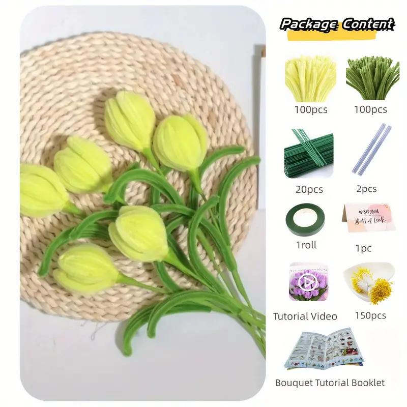 Chenille Stem Tulip Bouquet Kit, DIY Pipe Cleaner Flowers Craft, Creative Gift for Mom Wife Girlfriend