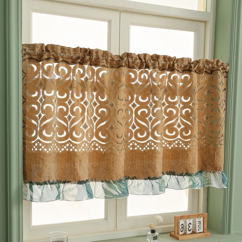 

Retro partition curtain, perforated embroidered curtains for alcove, semi-curtain, short curtain 1